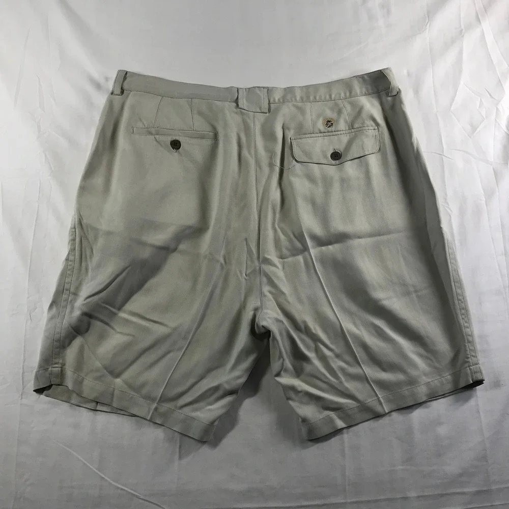Tommy Bahama Relax Mens 40 Silk Herringbone Pleated Shorts Khaki Tan Resortwear